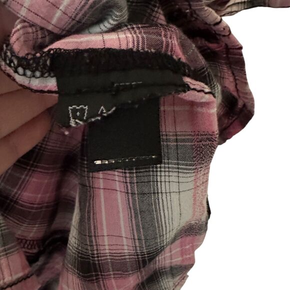 Harley-Davidson Pink Lavel Black and Pink Plaid Short Sleeve Button Up Blouse M - Picture 3 of 8